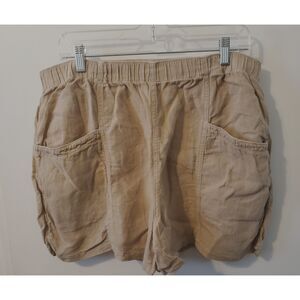 Faherty Linen Shorts XL Beige Tan Elastic Waist Pockets Resort Coastal Casual